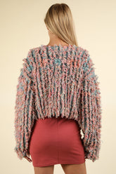 Shaggy Yarn Knit Zip Up Jacket Very J
